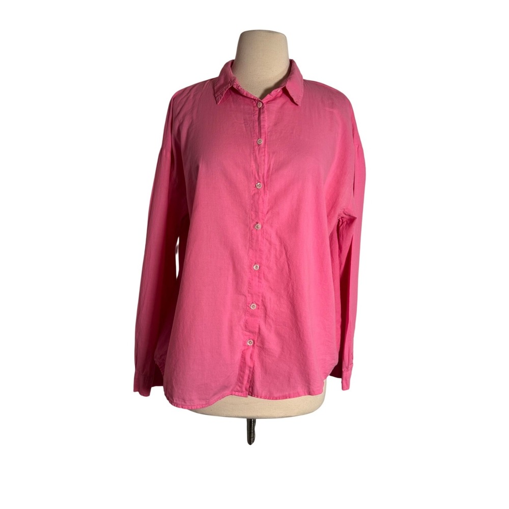 Velvet by Graham & Spence Women Pink Oversized Long Sleeve Button Down Shirt L